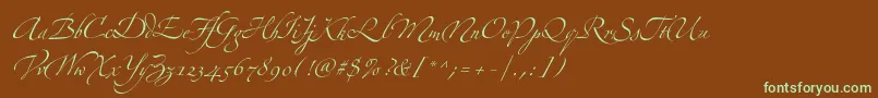 フォントZapfinoextraltFour – 緑色の文字が茶色の背景にあります。