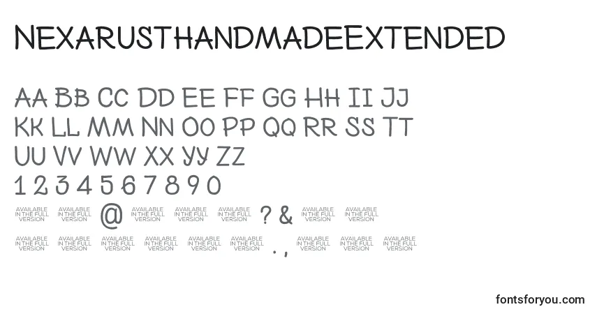 Czcionka NexarusthandmadeExtended – alfabet, cyfry, specjalne znaki