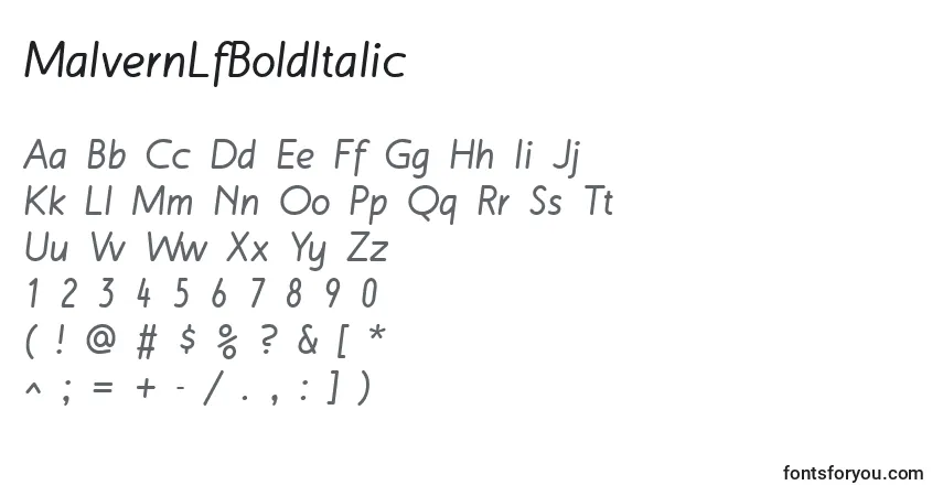 A fonte MalvernLfBoldItalic – alfabeto, números, caracteres especiais
