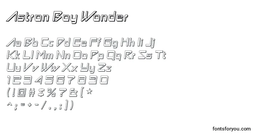 A fonte Astron Boy Wonder – alfabeto, números, caracteres especiais