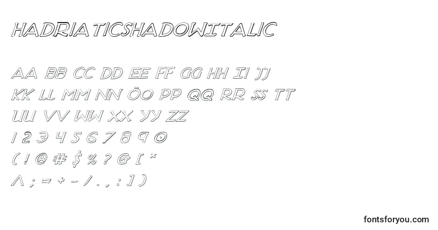 A fonte HadriaticShadowItalic – alfabeto, números, caracteres especiais