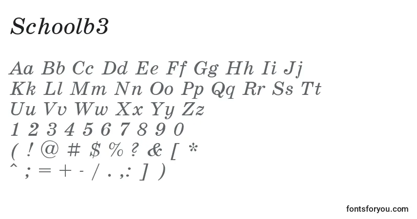 A fonte Schoolb3 – alfabeto, números, caracteres especiais