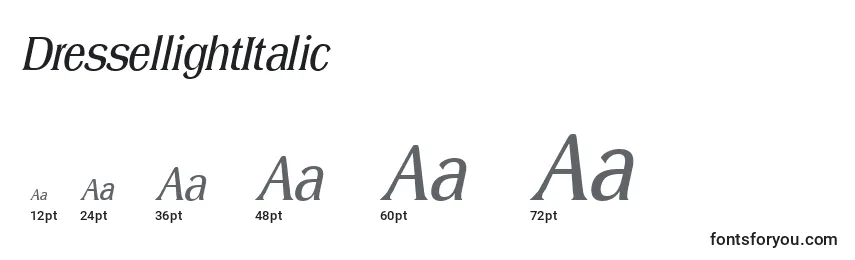 Размеры шрифта DressellightItalic