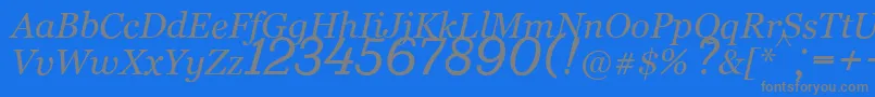 Fonte Bm431Italic – fontes cinzas em um fundo azul