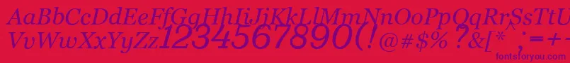 Bm431Italic-fontti – violetit fontit punaisella taustalla