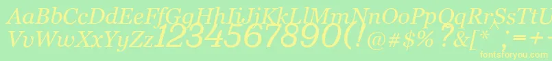 Fonte Bm431Italic – fontes amarelas em um fundo verde