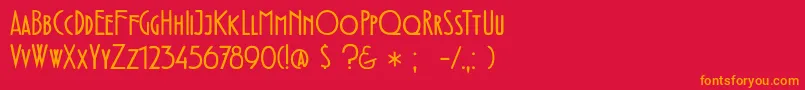 フォントDkFledermaus – 赤い背景にオレンジの文字