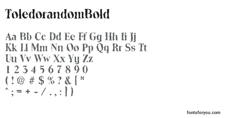 A fonte ToledorandomBold – alfabeto, números, caracteres especiais