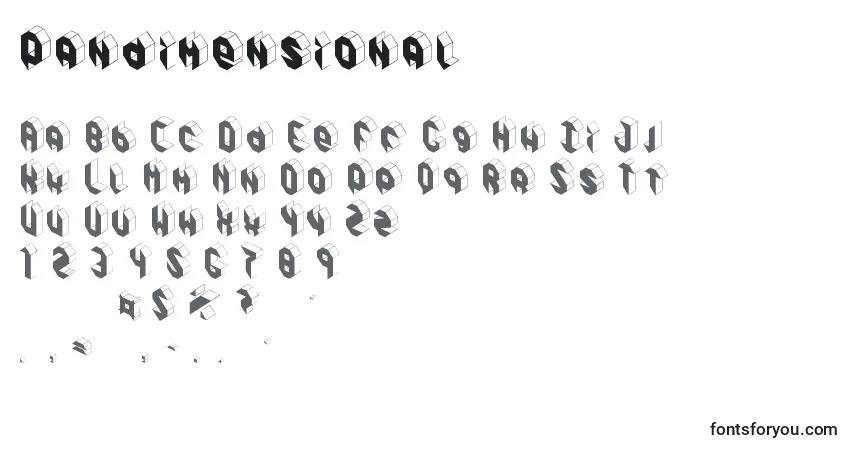 Czcionka Pandimensional – alfabet, cyfry, specjalne znaki