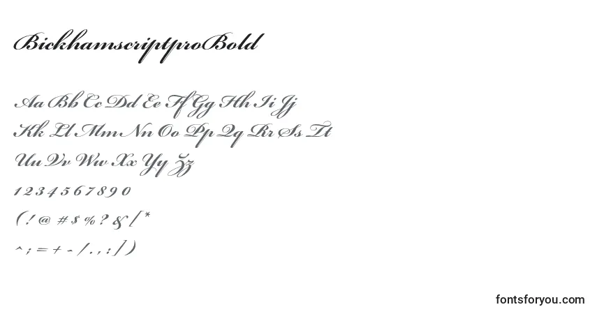 Czcionka BickhamscriptproBold – alfabet, cyfry, specjalne znaki