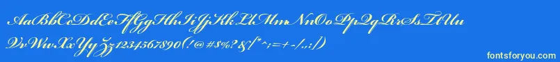 フォントBickhamscriptproBold – 黄色の文字、青い背景