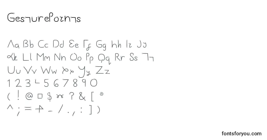 Schriftart GesturePoints (103134) – Alphabet, Zahlen, spezielle Symbole
