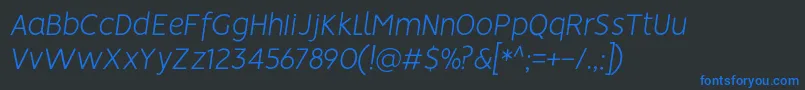 Fonte VisionLightitalic – fontes azuis em um fundo preto