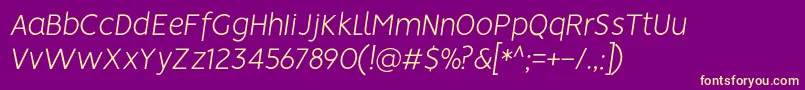 Fonte VisionLightitalic – fontes amarelas em um fundo roxo