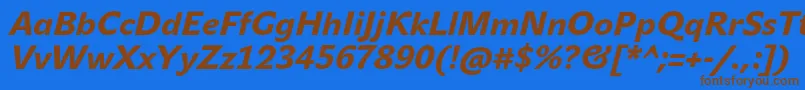JohnsansHeavyProItalic-Schriftart – Braune Schriften auf blauem Hintergrund