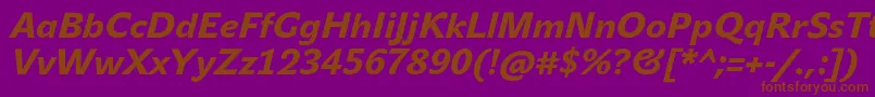 JohnsansHeavyProItalic-Schriftart – Braune Schriften auf violettem Hintergrund