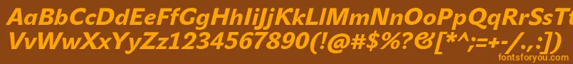 Więcej informacji o czcionce JohnsansHeavyProItalic Czcionka JohnsansHeavyProItalic – pomarańczowe czcionki na brązowym tle
