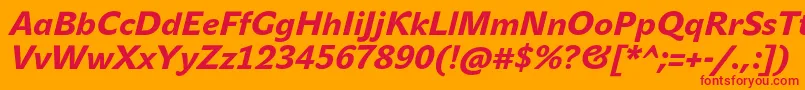 フォントJohnsansHeavyProItalic – オレンジの背景に赤い文字