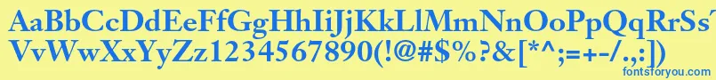 フォントJansontextltstdBold – 青い文字が黄色の背景にあります。