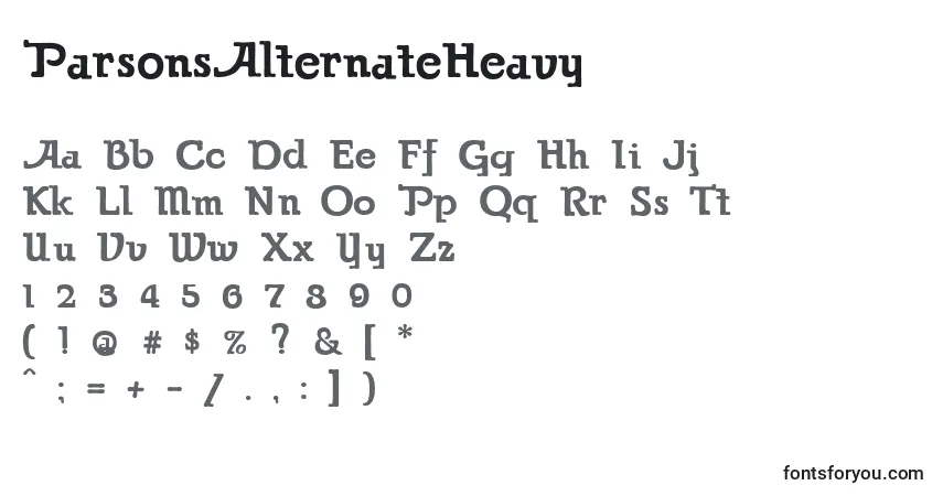 Czcionka ParsonsAlternateHeavy – alfabet, cyfry, specjalne znaki