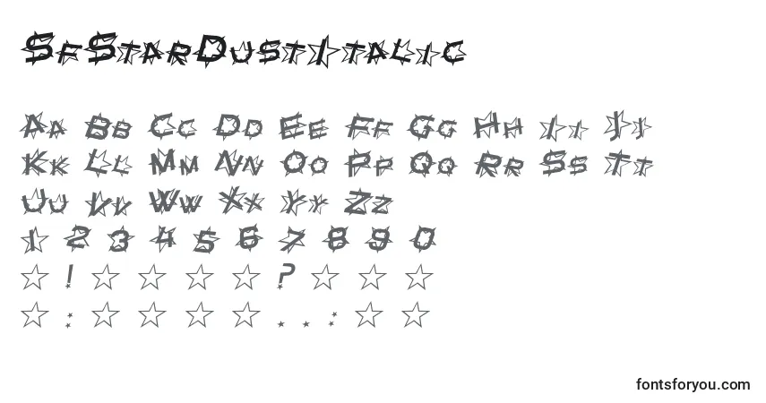 SfStarDustItalic-fontti – aakkoset, numerot, erikoismerkit