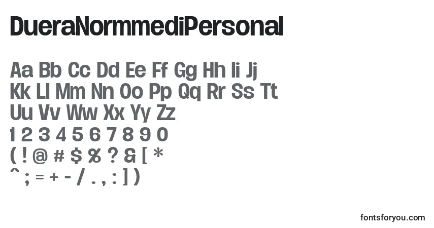 Czcionka DueraNormmediPersonal – alfabet, cyfry, specjalne znaki