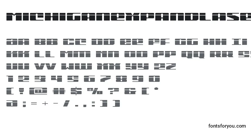 Czcionka Michiganexpandlaser – alfabet, cyfry, specjalne znaki