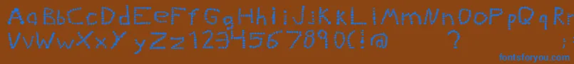Kiddiegrinder-Schriftart – Blaue Schriften auf braunem Hintergrund