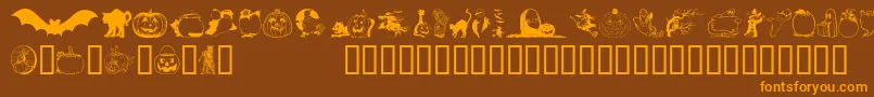 フォントHellowee – オレンジ色の文字が茶色の背景にあります。