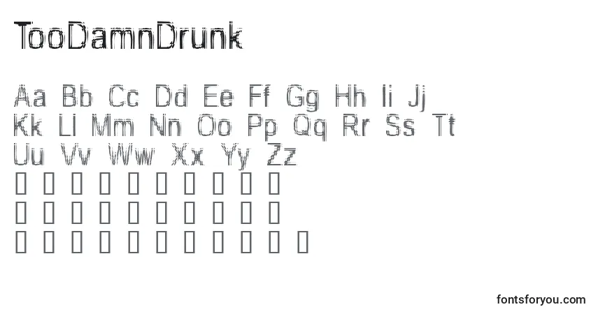 A fonte TooDamnDrunk – alfabeto, números, caracteres especiais