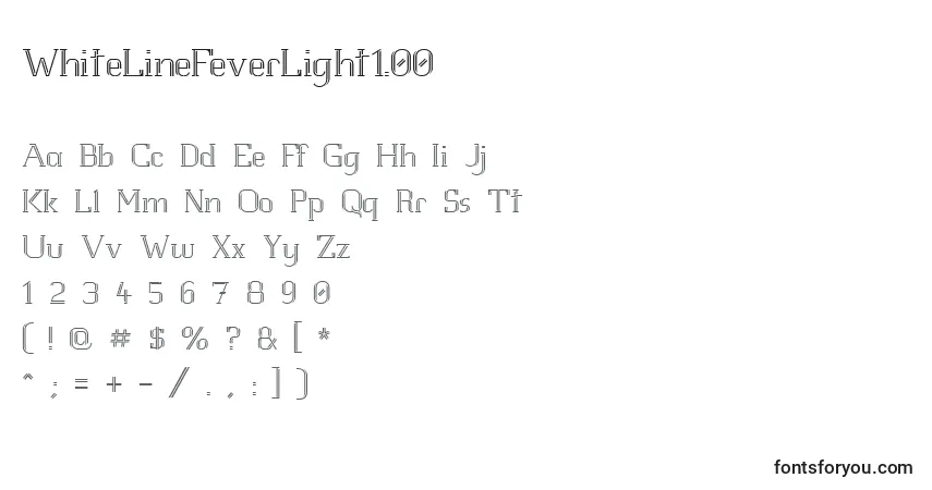 Czcionka WhiteLineFeverLight1.00 – alfabet, cyfry, specjalne znaki