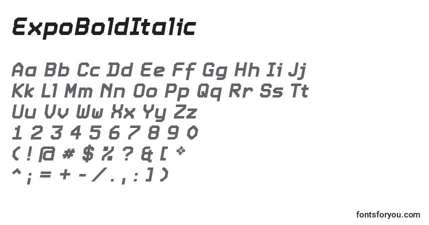Шрифт ExpoBoldItalic – алфавит, цифры, специальные символы
