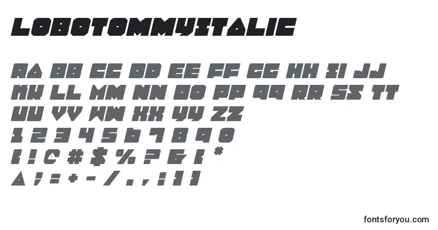 Fuente LoboTommyItalic - alfabeto, números, caracteres especiales