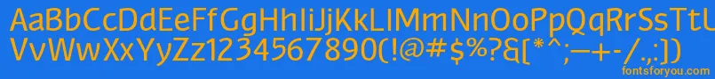 フォントMyndraine – オレンジ色の文字が青い背景にあります。