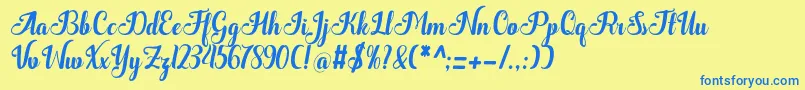 フォントQuantum – 青い文字が黄色の背景にあります。