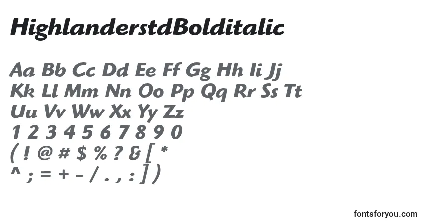 A fonte HighlanderstdBolditalic – alfabeto, números, caracteres especiais