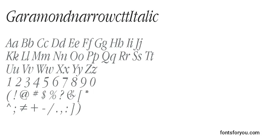 Czcionka GaramondnarrowcttItalic – alfabet, cyfry, specjalne znaki