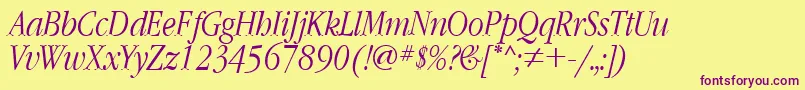 GaramondnarrowcttItalic Font – Purple Fonts on Yellow Background