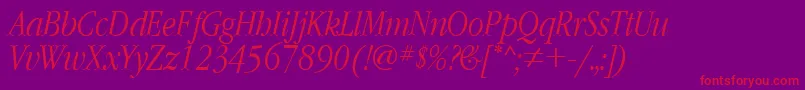 GaramondnarrowcttItalic-Schriftart – Rote Schriften auf violettem Hintergrund