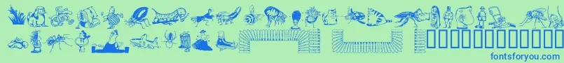 DfBackyardBeastiesttItc-Schriftart – Blaue Schriften auf grünem Hintergrund
