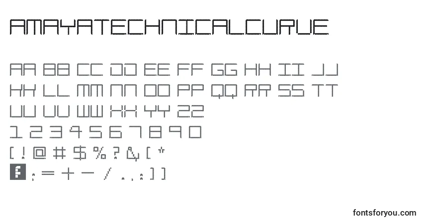 A fonte AmayaTechnicalCurve – alfabeto, números, caracteres especiais