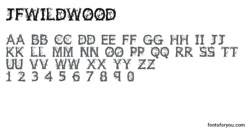 A fonte Jfwildwood – alfabeto, números, caracteres especiais
