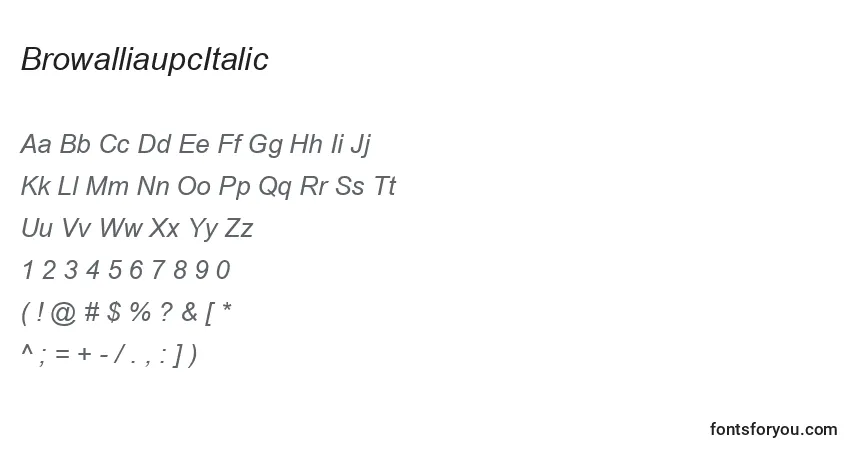 Шрифт BrowalliaupcItalic – алфавит, цифры, специальные символы