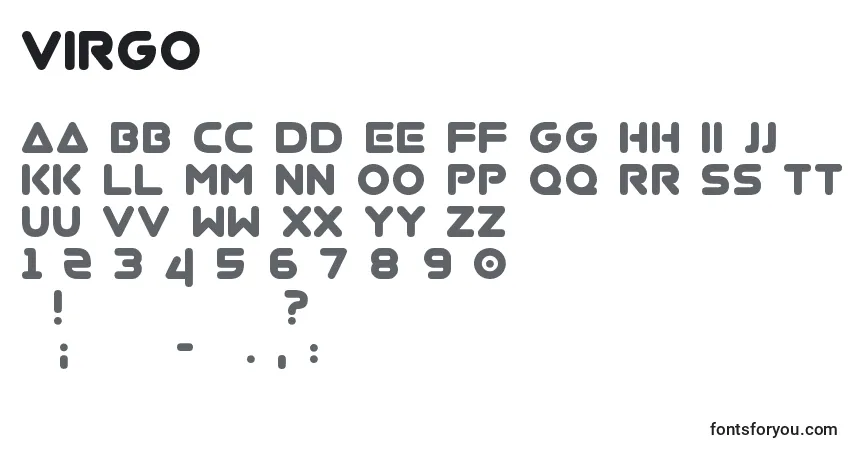 Schriftart Virgo – Alphabet, Zahlen, spezielle Symbole