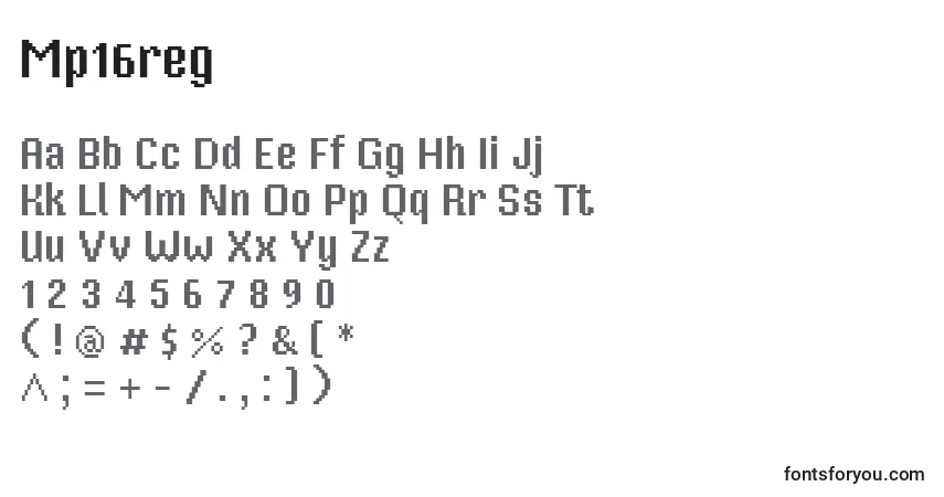 Schriftart Mp16reg – Alphabet, Zahlen, spezielle Symbole