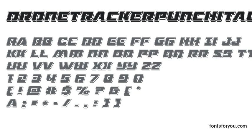 Шрифт Dronetrackerpunchital – алфавит, цифры, специальные символы