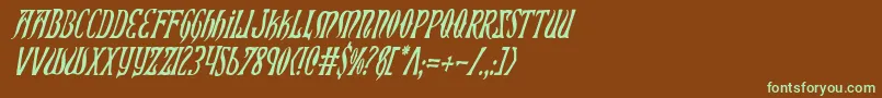 フォントXiphosci – 緑色の文字が茶色の背景にあります。