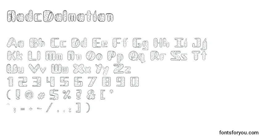 Schriftart NadcDalmatian – Alphabet, Zahlen, spezielle Symbole