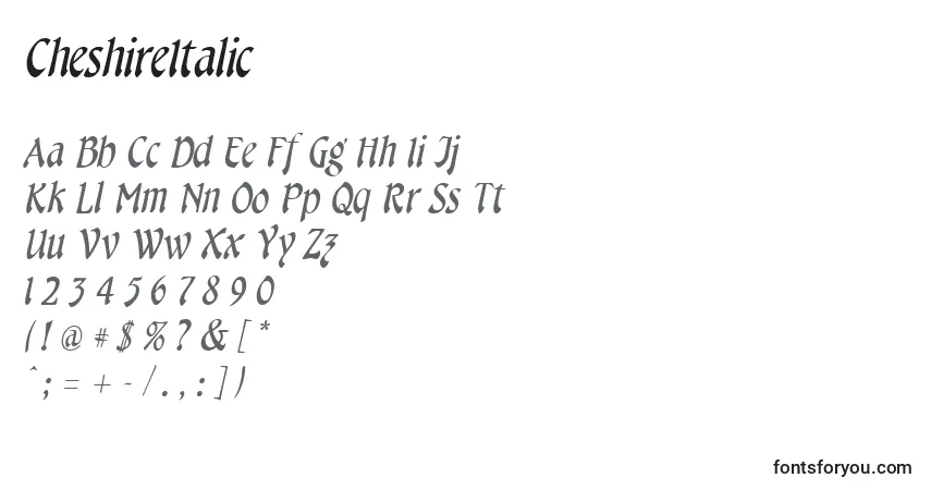 Czcionka CheshireItalic – alfabet, cyfry, specjalne znaki