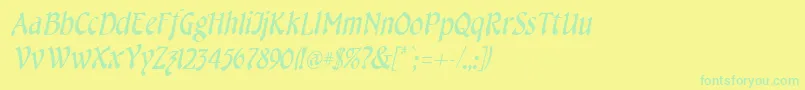 Fonte CheshireItalic – fontes verdes em um fundo amarelo
